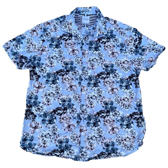 Cactus Man Ricky Singh Blue Floral Hawaiian Button Up T-shirt - Picture 1 of 7